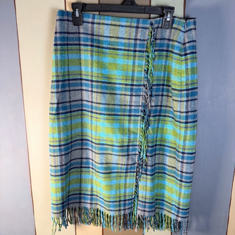 J.Jill Wool-Blend, Plaid Fringe Skirt- Size:10 - Picture 4 of 10